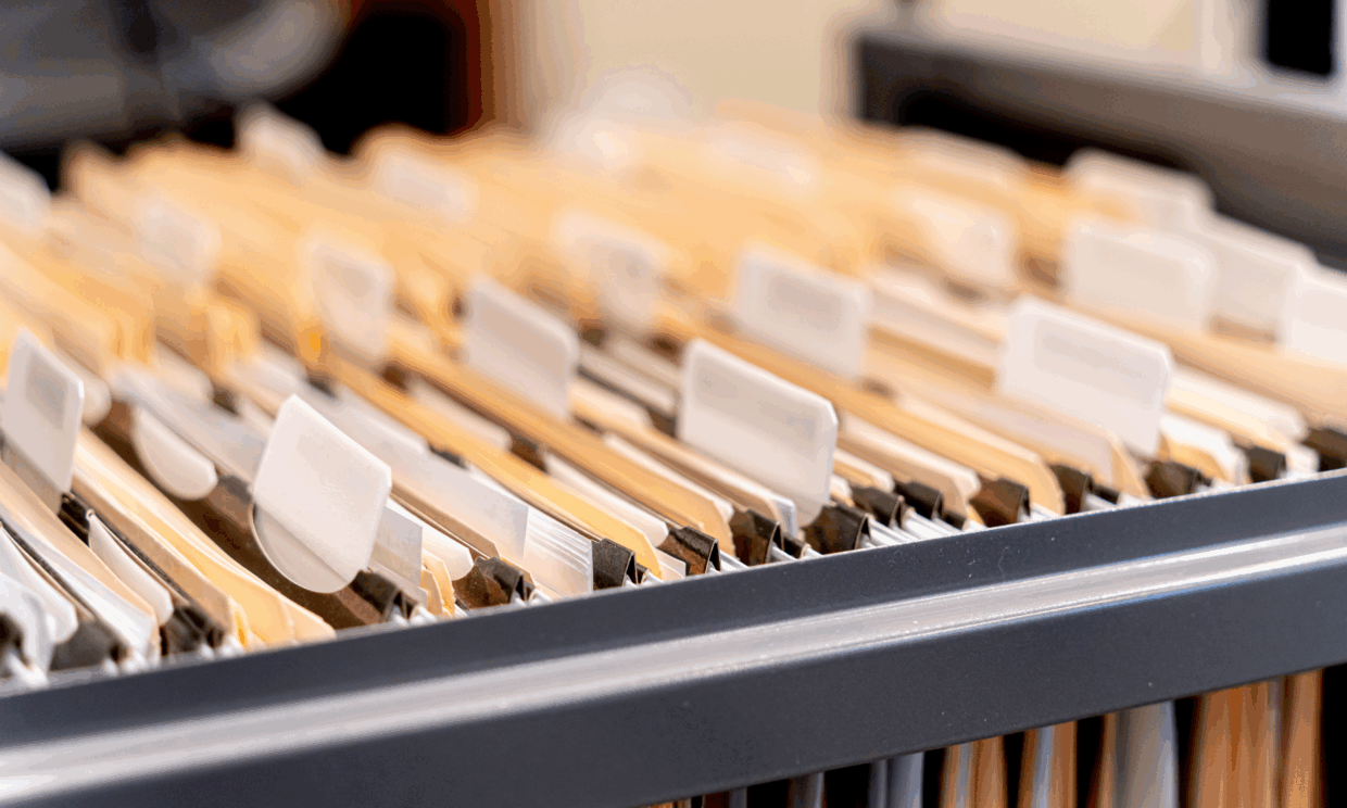 File cabinet drawer filled with file folders.