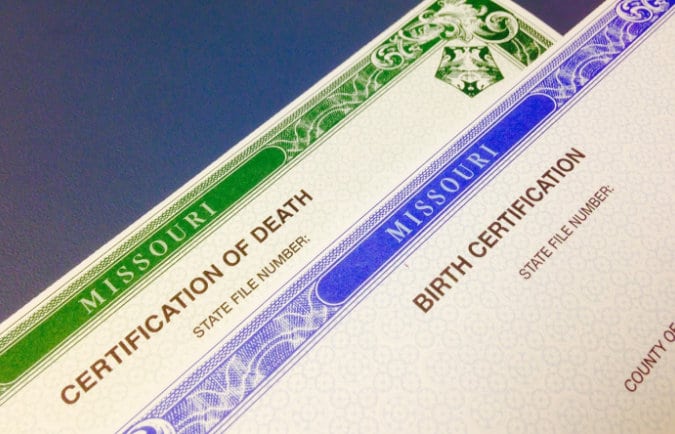 A birth certificate and a death certificate.